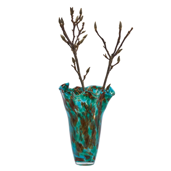 Glass Vase in Green, Brown & Blue