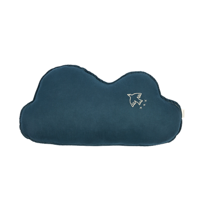 Bird Embroidery Cloud Cushion in Deep Blue by Nobodinoz