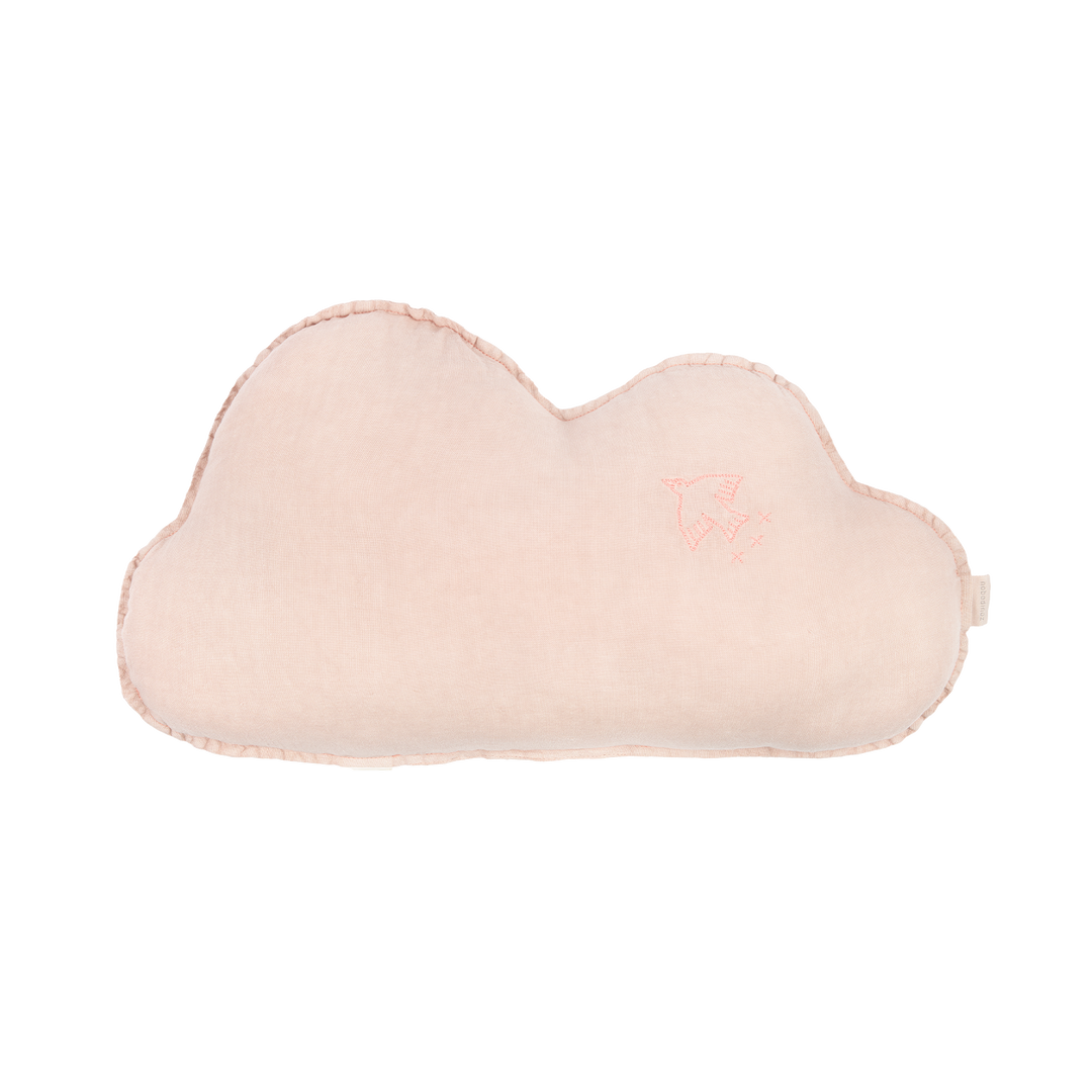 Nobodinoz Bird Embroidery Cloud Cushion in Powder Pink
