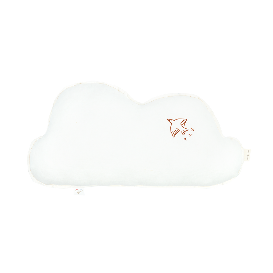 Nobodinoz Bird Embroidery Cloud Cushion in Off White