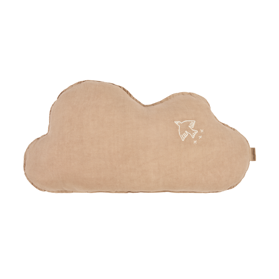 Nobodinoz Bird Embroidery Cloud Cushion in Sesame