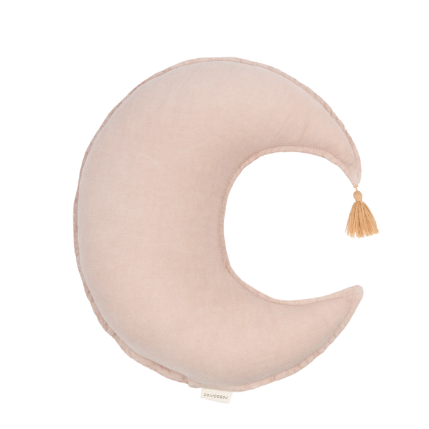 Lino Moon Cushion in Mauve Pink by Nobodinoz