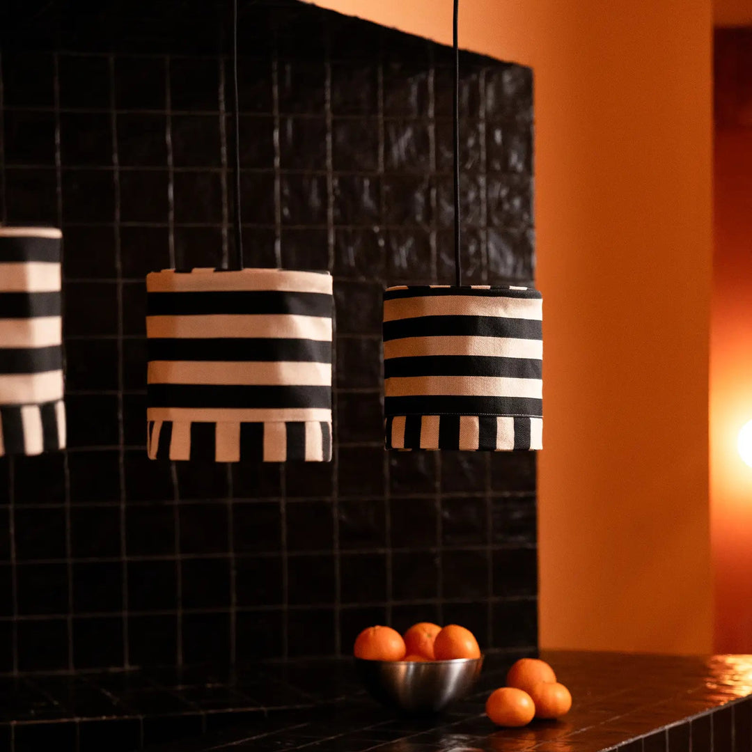 Nododinoz Linda Lampshade in Black Sand Stripes 20cm
