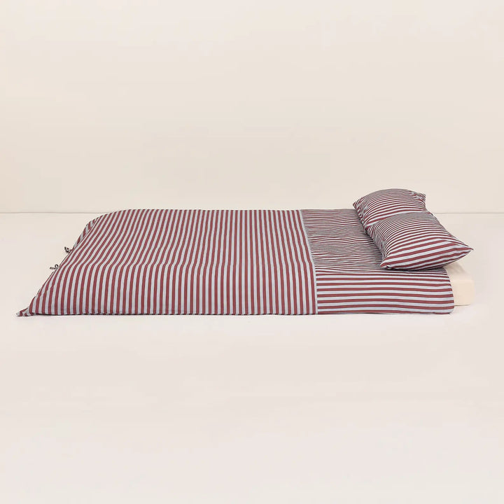 Nobodinoz Leonard Double Duvet Set in Maroon Stripes