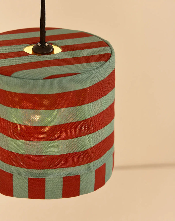 Nododinoz Linda Lampshade in Red Teal Green Stripes 20cm