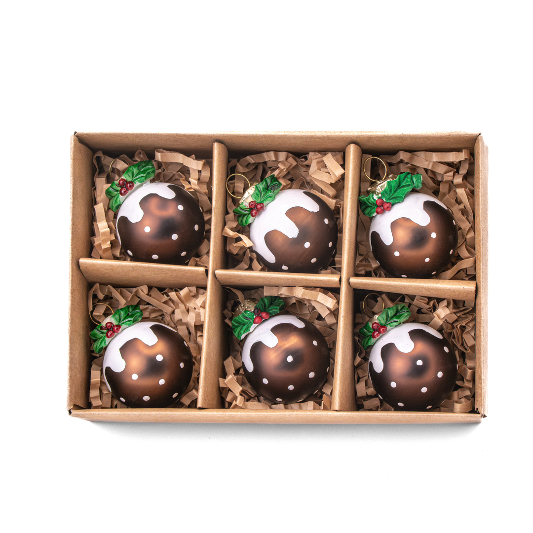 Mini Christmas Pudding Baubles Set of 6