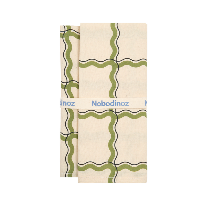 Nododinoz Set of 2 Table Napkins in Wavy Green Grid