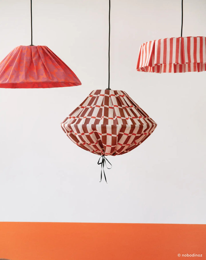 Nododinoz Yumi Linen Lampshade in Maroon Red Mosaic 50cm