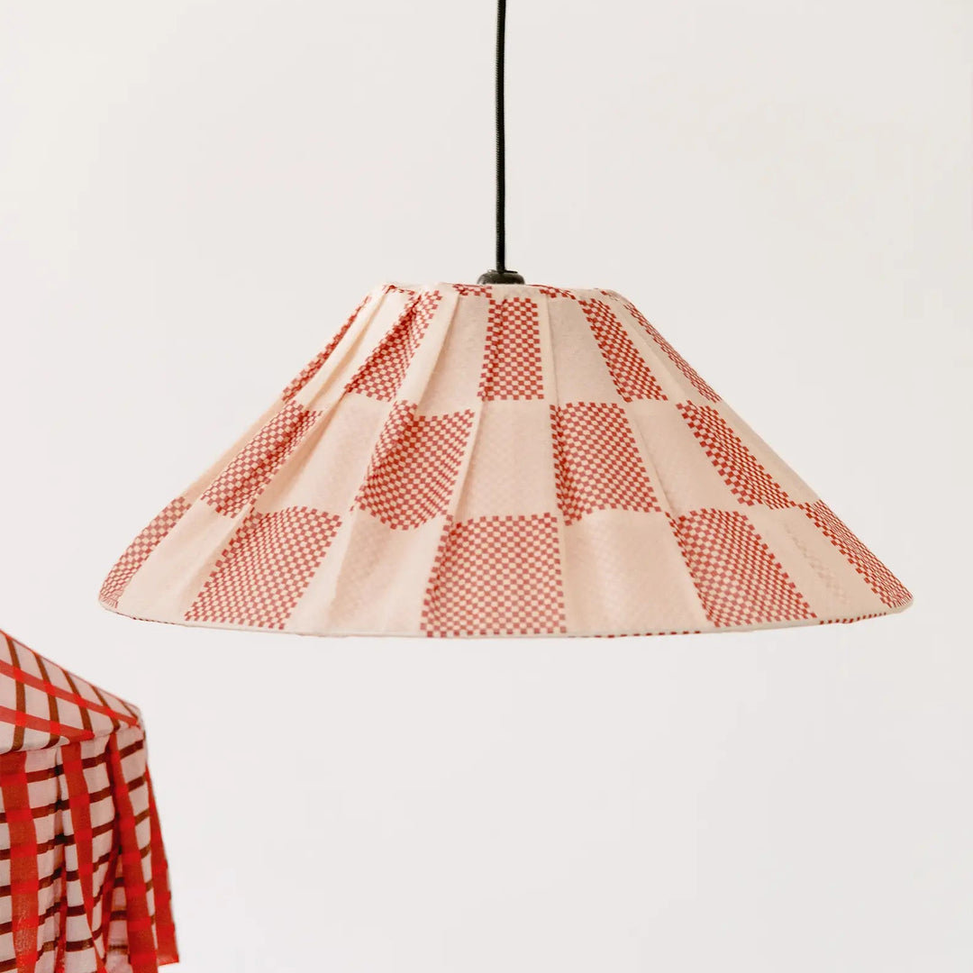Nododinoz Ava Pleated Lampshade in Burnt Red Checks 50cm