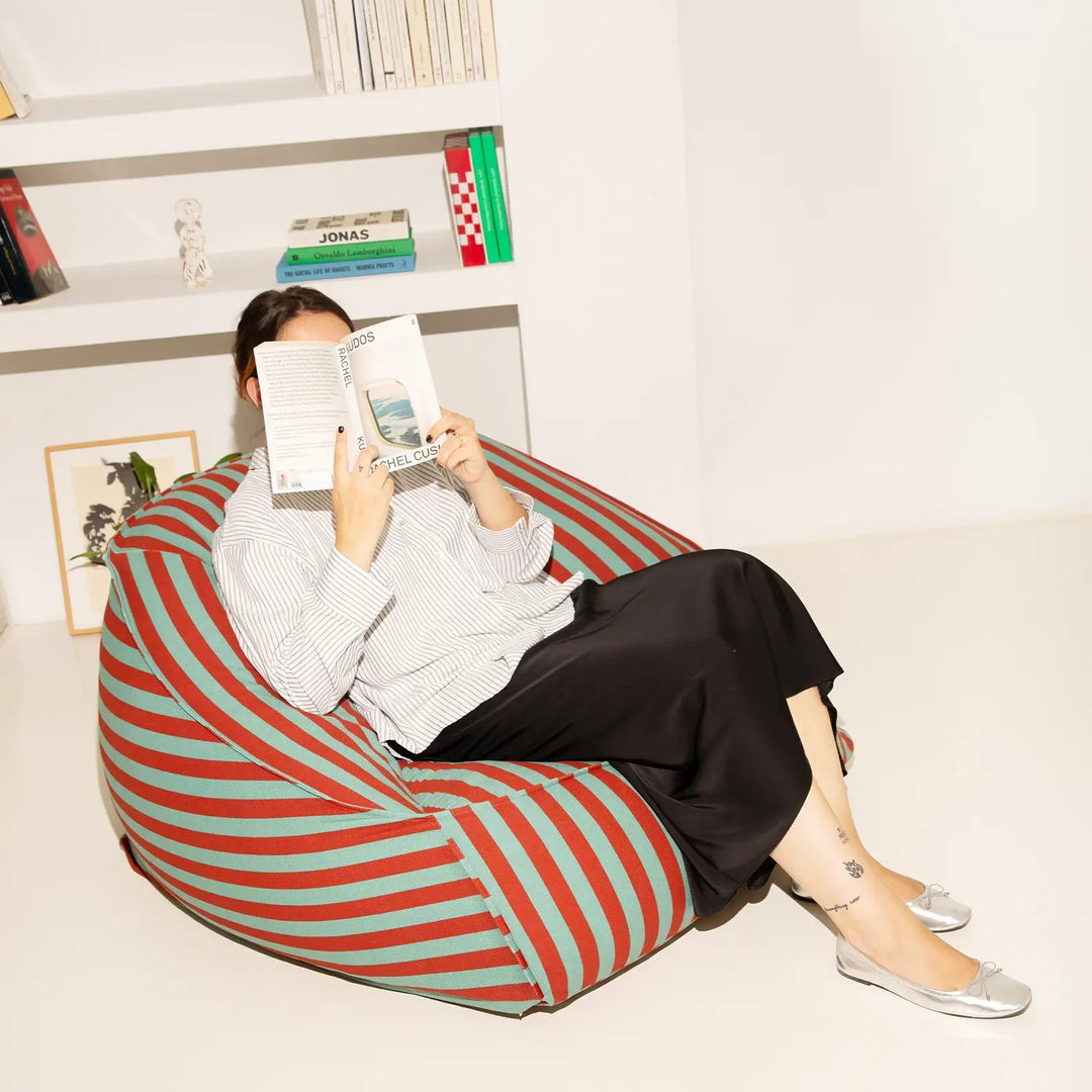 Ziggy Adult Armchair Beanbag in Red Teal Green Stripes