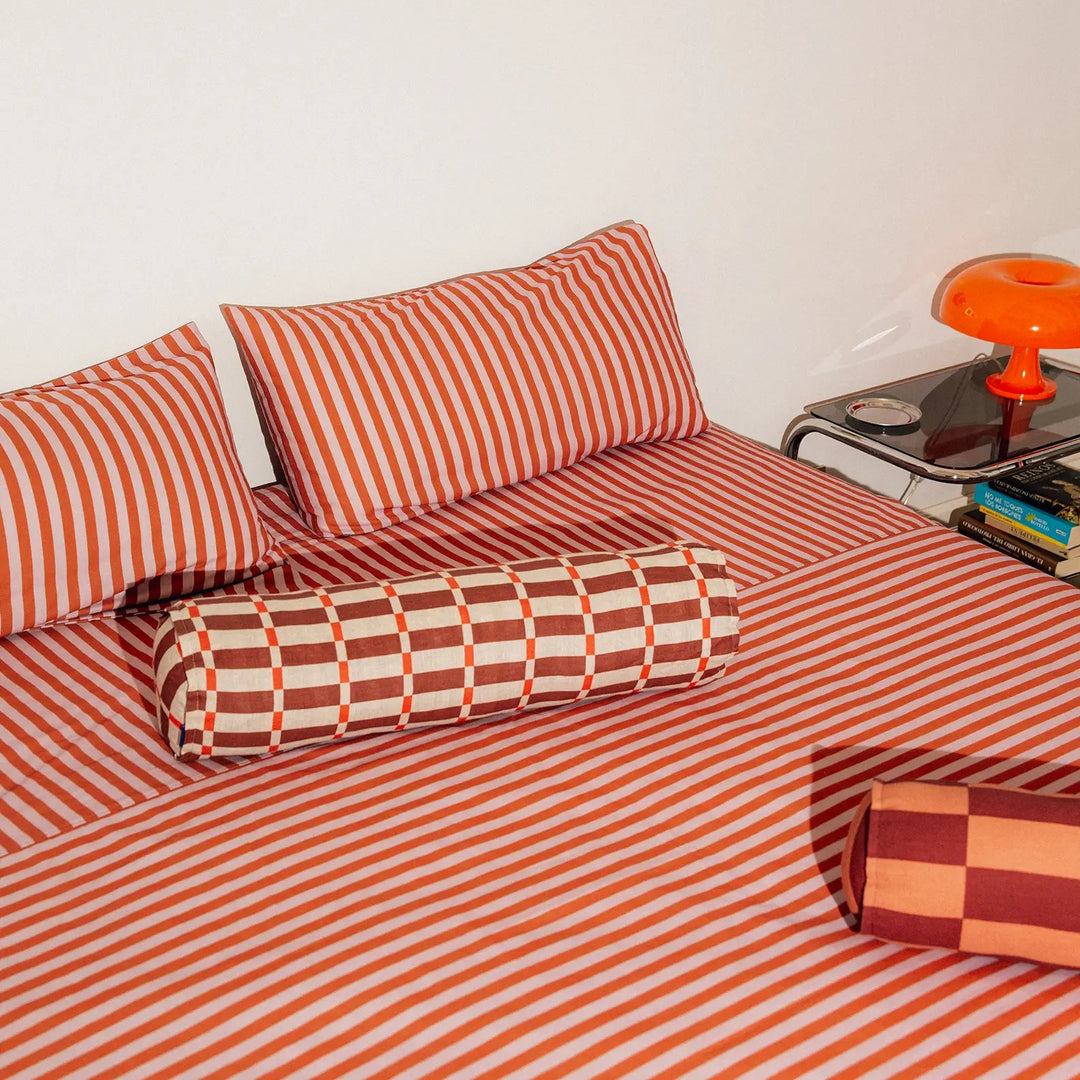 Nobodinoz Leonard Double Duvet Set in Rust Mauve Stripes