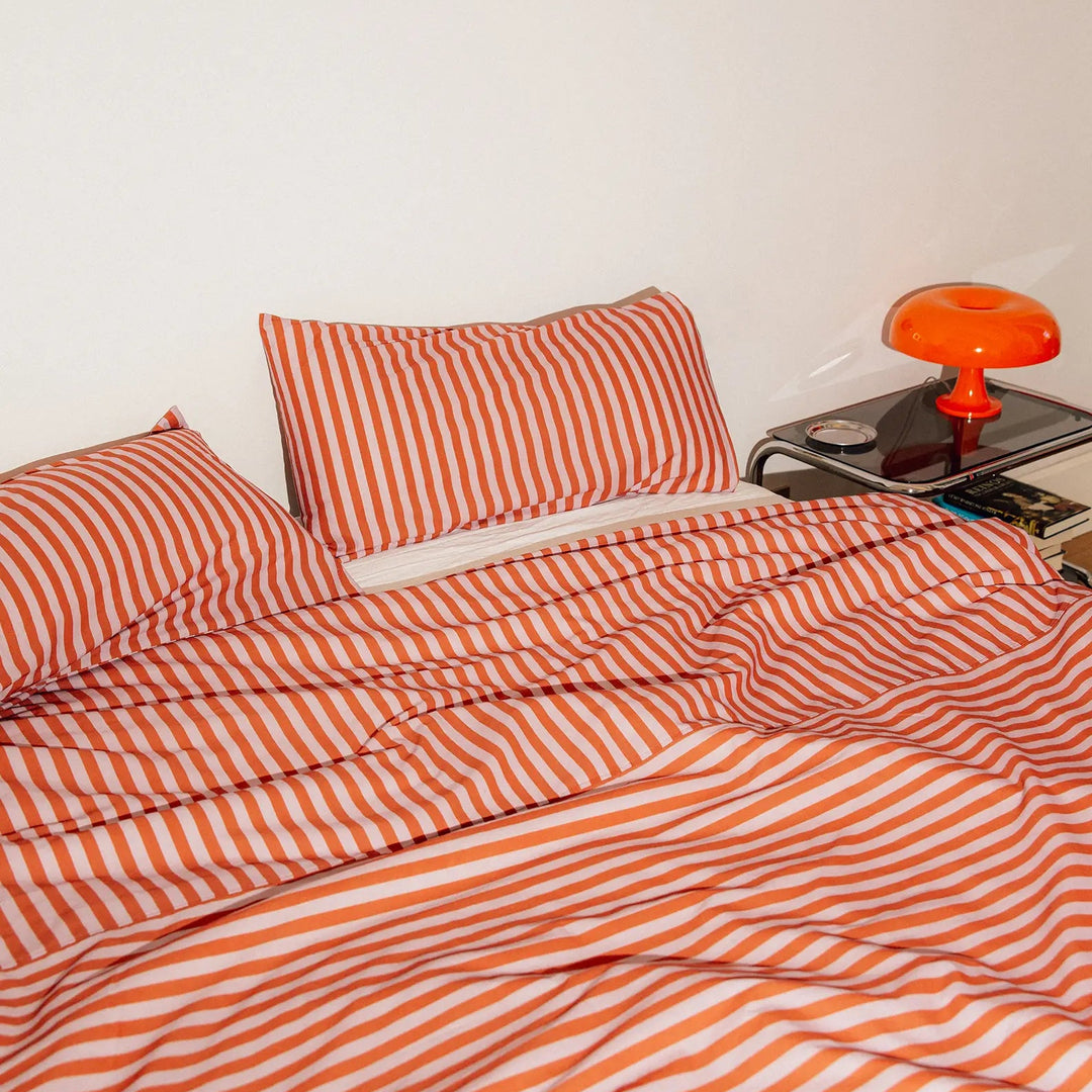 Nobodinoz Leonard Double Duvet Set in Rust Mauve Stripes