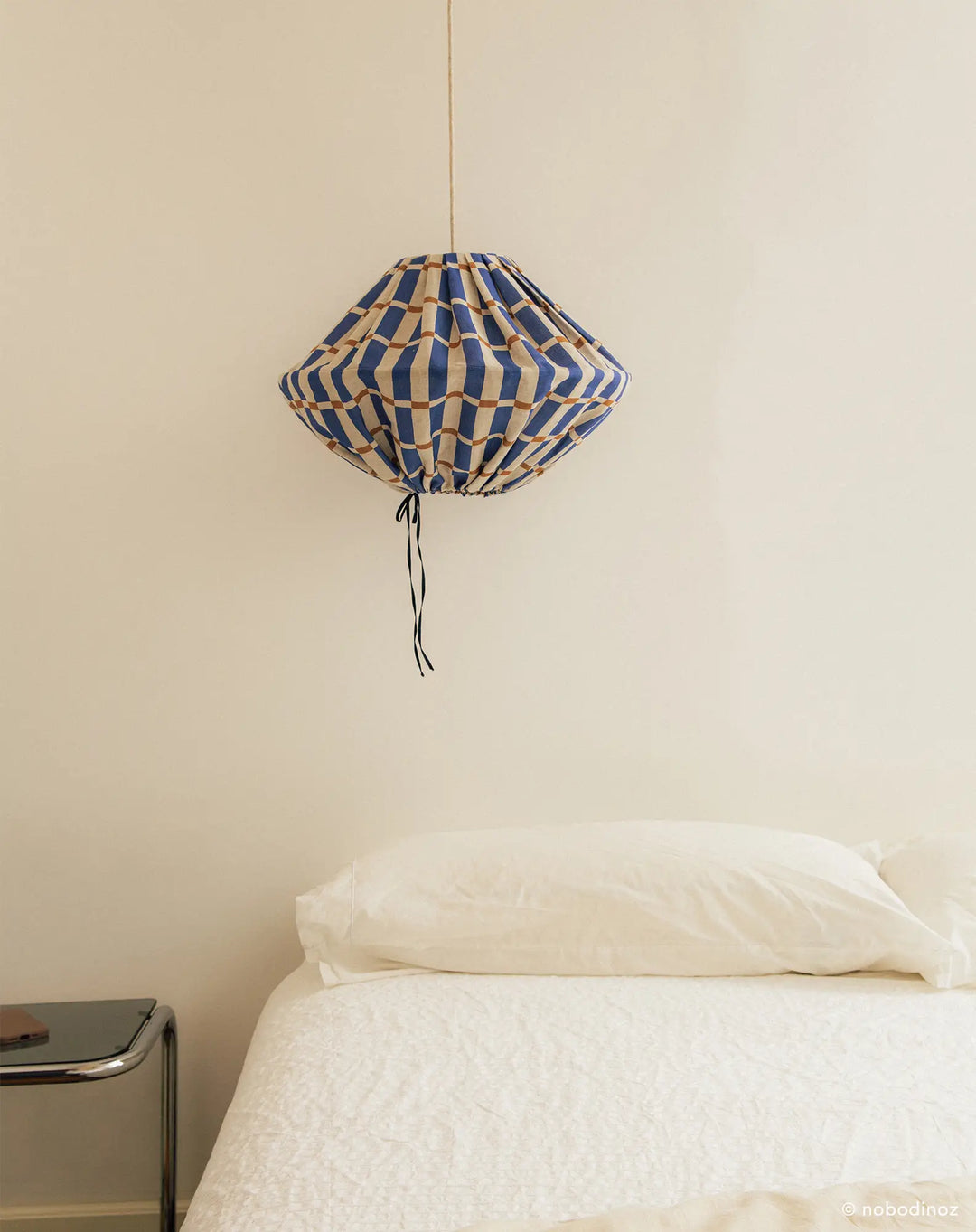 Nododinoz Yumi Linen Lampshade in Blue Mustard Mosaic 50cm