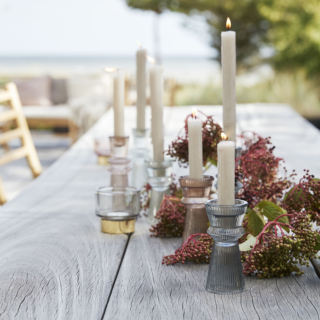 Bleg grå og guld fyrfadsstage