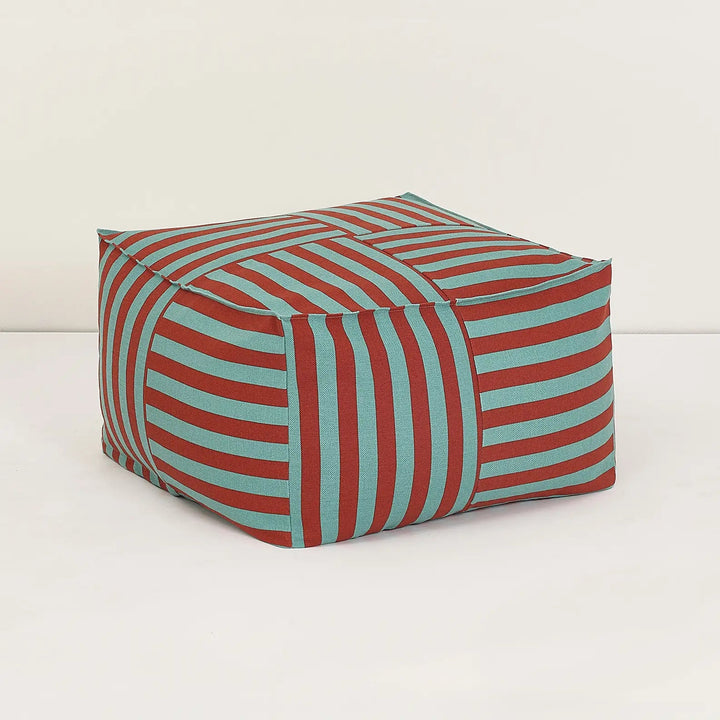 Nobodinoz Ottoman Adult Beanbag in Red Teal Green Stripes