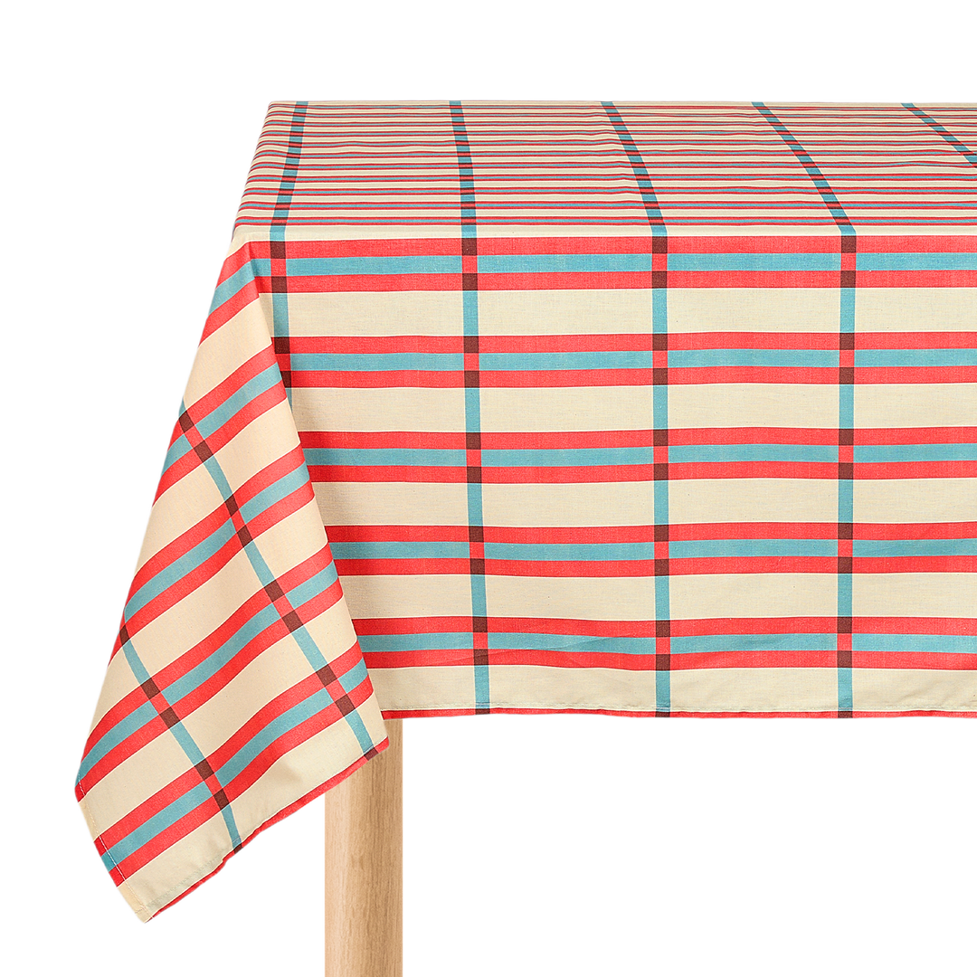 Nobodinoz Tablecloth in Red Turquoise Tiles