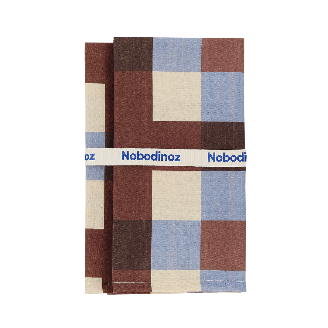 Nobodinoz Set of 2 Table Napkins in Blue Maroon Checks
