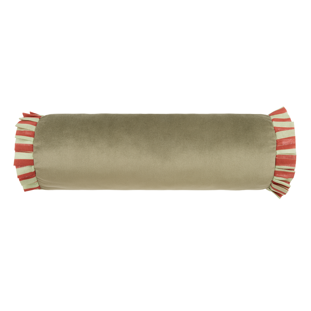 Nobodinoz Emily Eco-Velvet Cylinder Cushion in Light Green