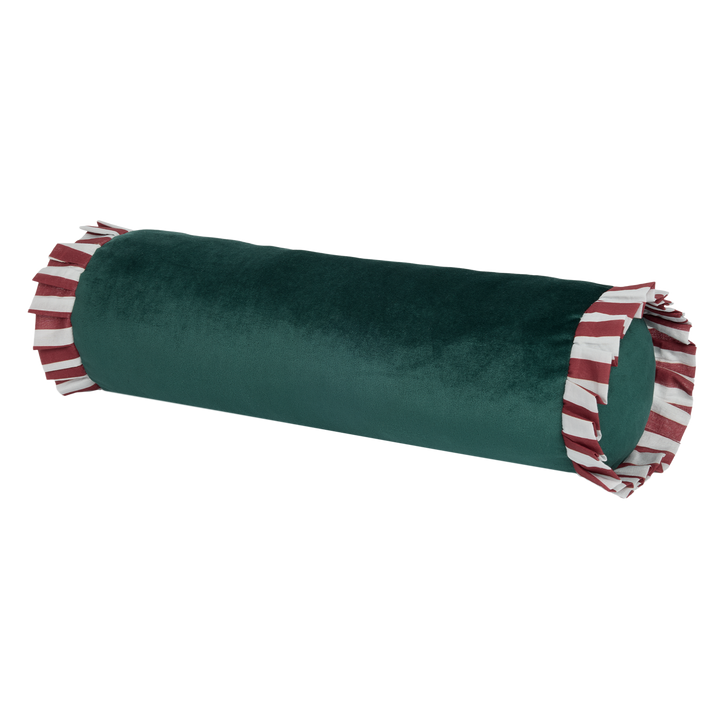 Nobodinoz Emily Eco-Velvet Cylinder Cushion in Vert
