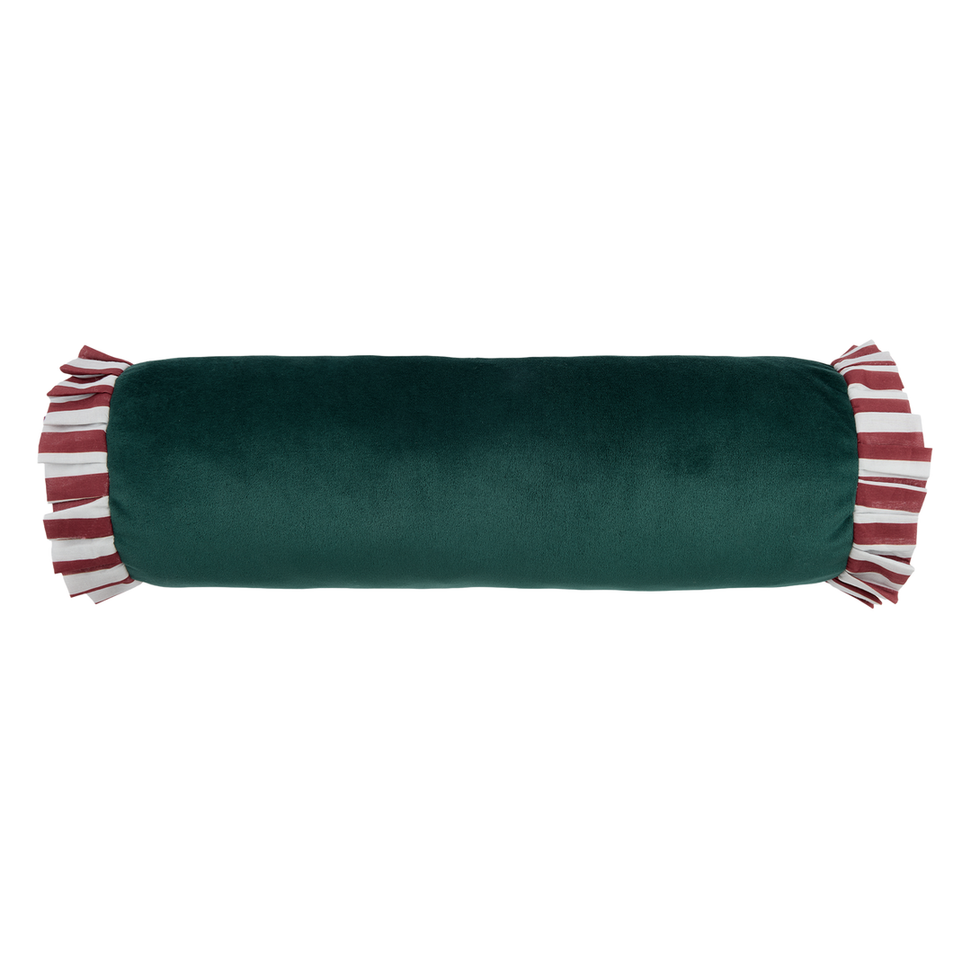 Nobodinoz Emily Eco-Velvet Cylinder Cushion in Vert