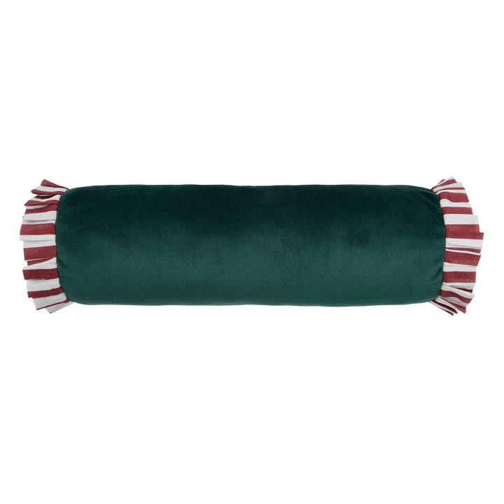 Nobodinoz Emily Eco-Velvet Cylinder Cushion in Vert