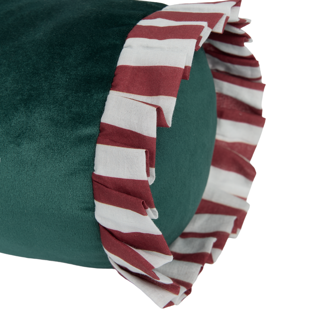 Nobodinoz Emily Eco-Velvet Cylinder Cushion in Vert