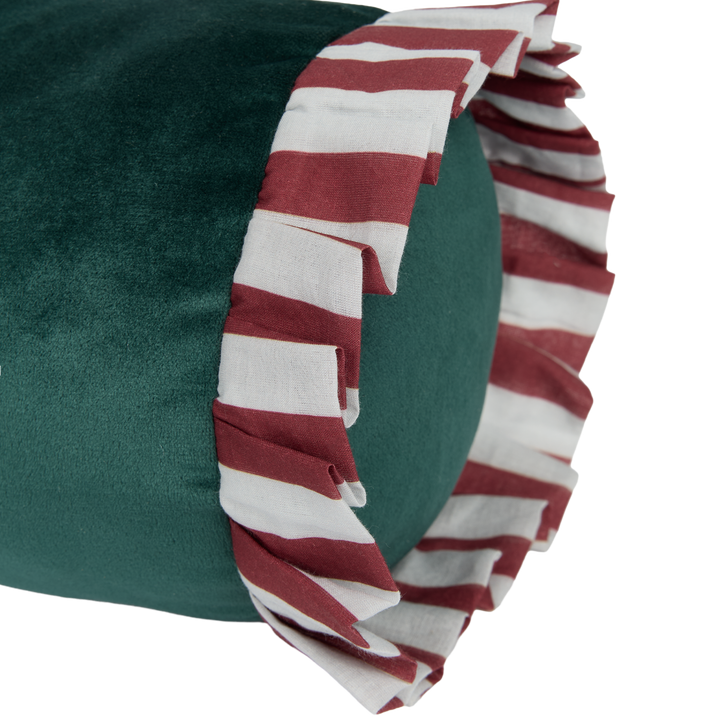 Nobodinoz Emily Eco-Velvet Cylinder Cushion in Vert