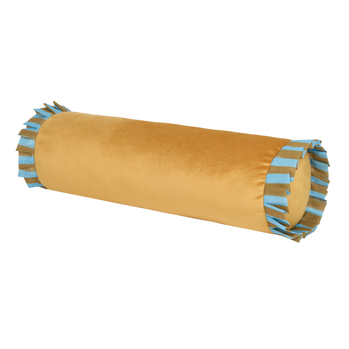 Nobodinoz Emily Eco-Velvet Cylinder Cushion in Ochre