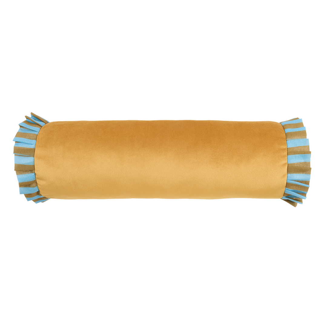 Nobodinoz Emily Eco-Velvet Cylinder Cushion in Ochre