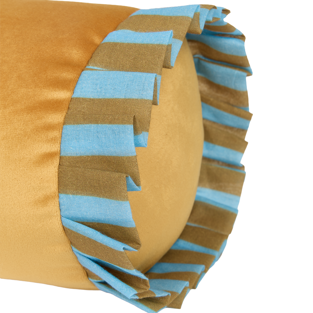 Nobodinoz Emily Eco-Velvet Cylinder Cushion in Ochre