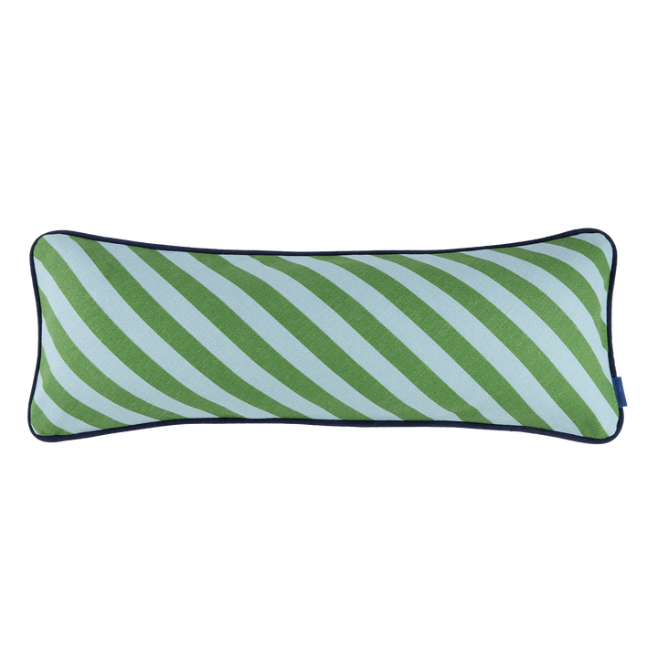 Nobodinoz Ray Rectangular Cushion in Green Blue Stripes