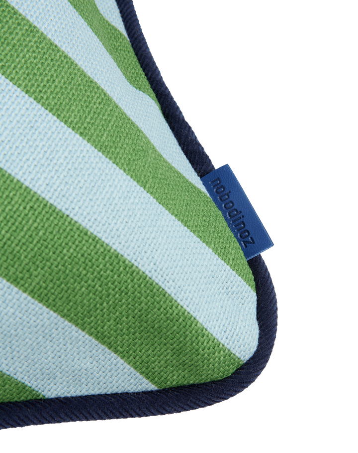 Nobodinoz Ray Rectangular Cushion in Green Blue Stripes