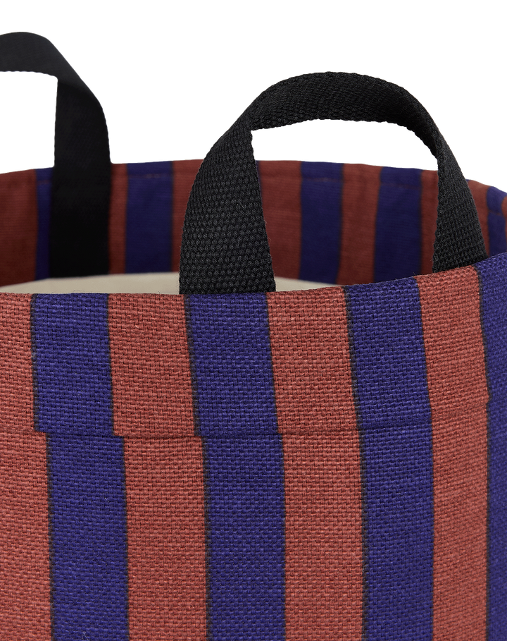 Nobodinoz Round Storage Basket in Maroon Ink Stripes