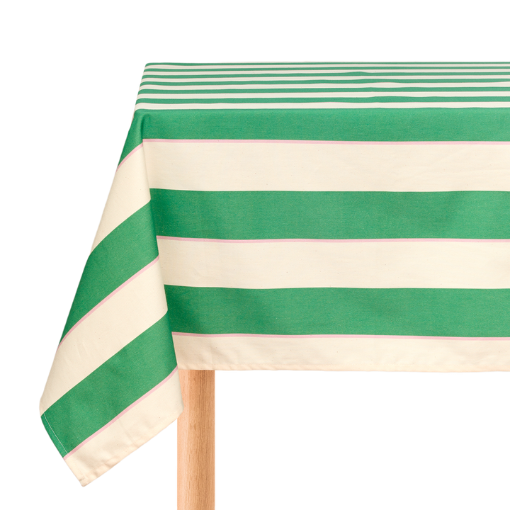 Nododinoz Sarga Tablecloth in Green Cabana Stripes
