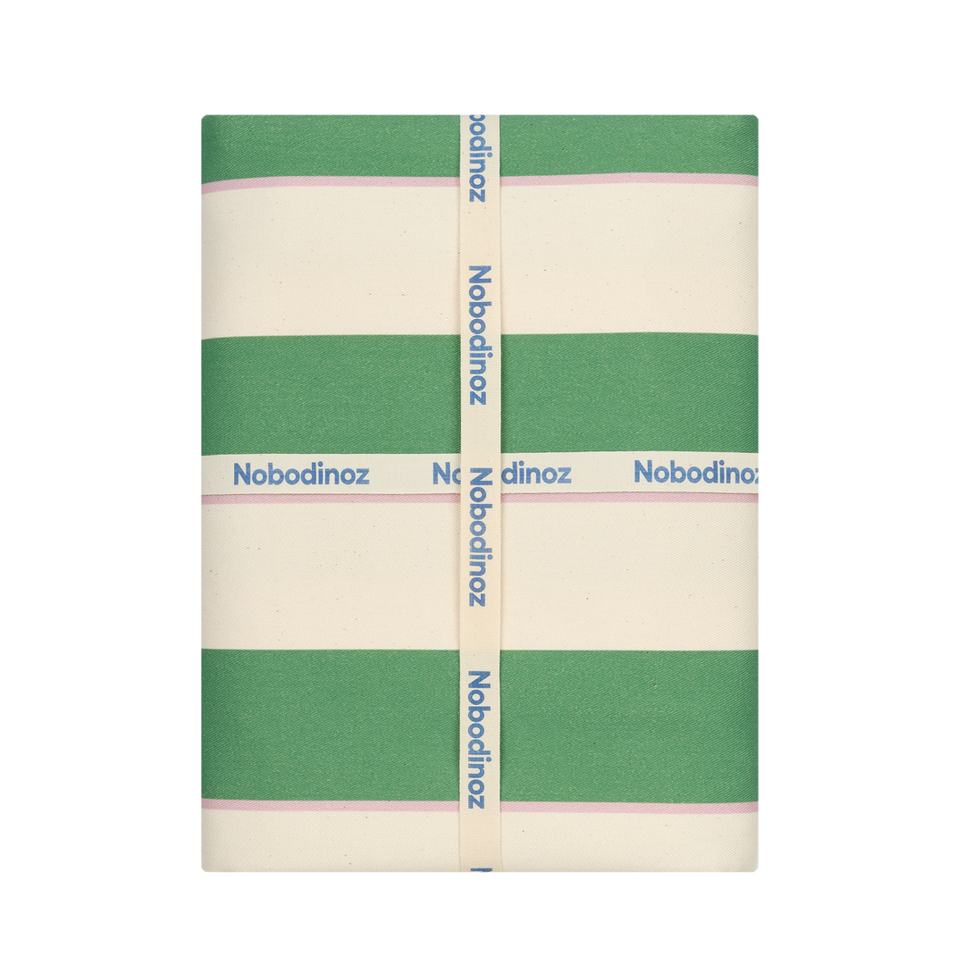 Nododinoz Sarga Tablecloth in Green Cabana Stripes