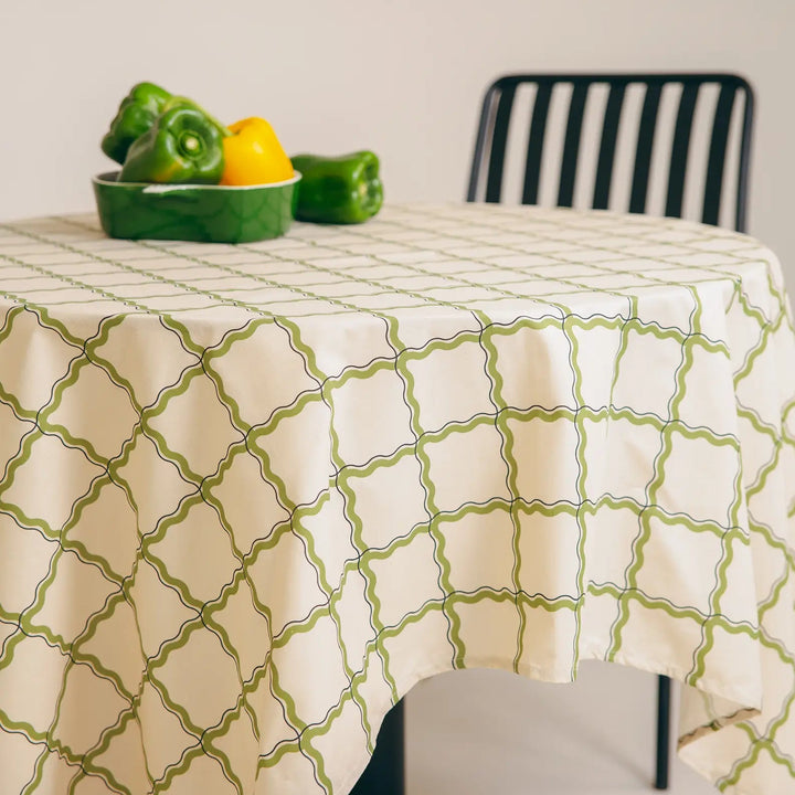 Nododinoz Large Tablecloth in Large Green Wavy Grid