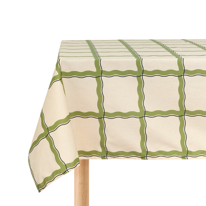Nododinoz Large Tablecloth in Large Green Wavy Grid