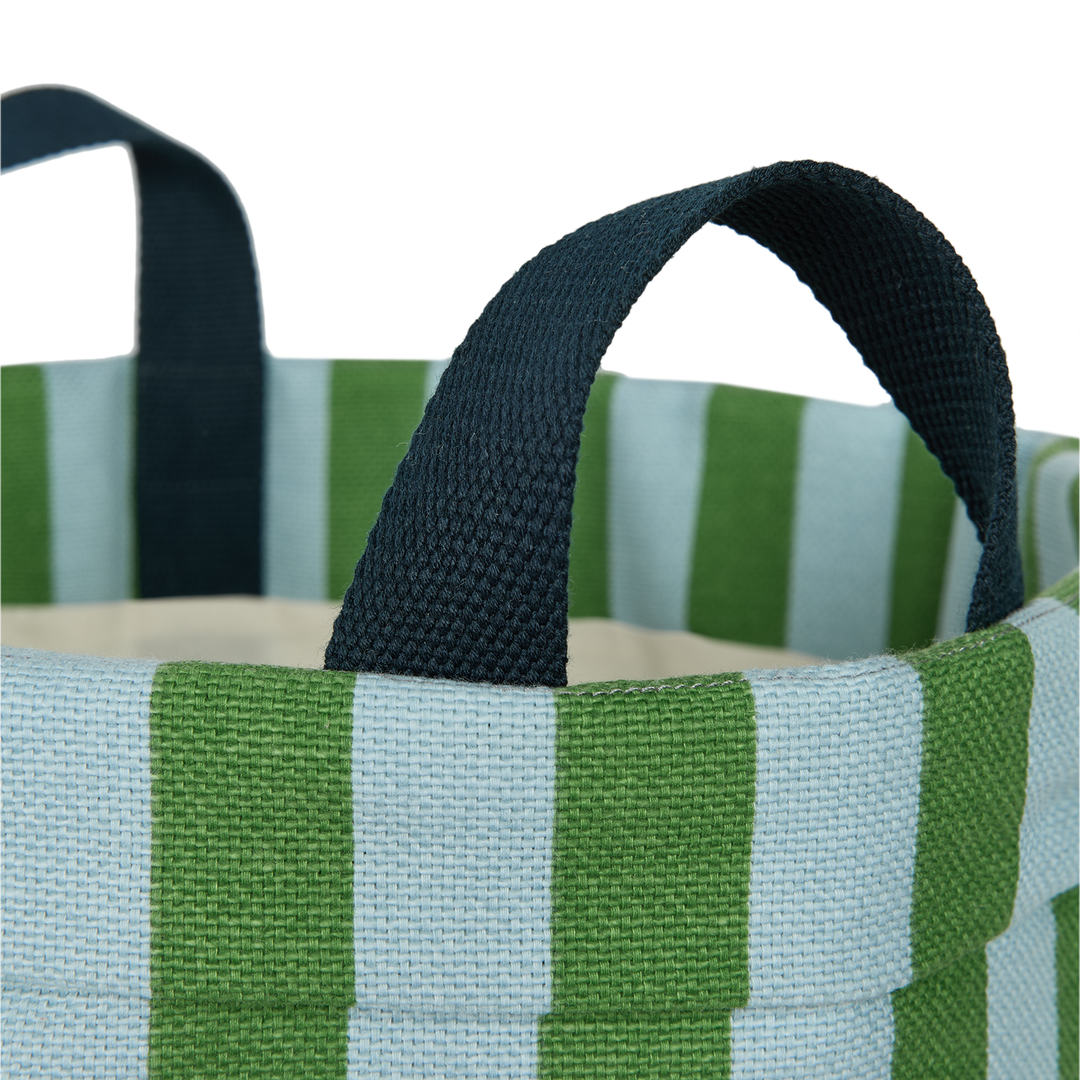 Nobodinoz Round Storage Basket in Green Blue Stripes