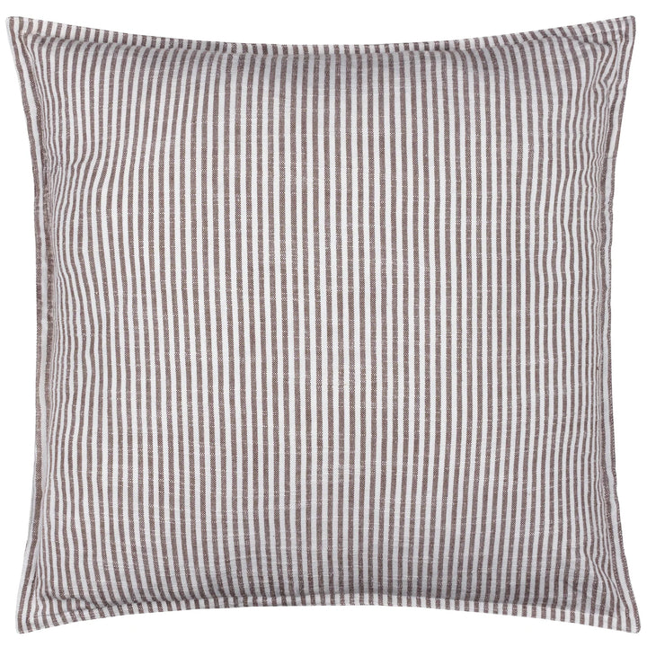 Truro Striped 100% Cotton Feather Filled Cushion in Chocolate