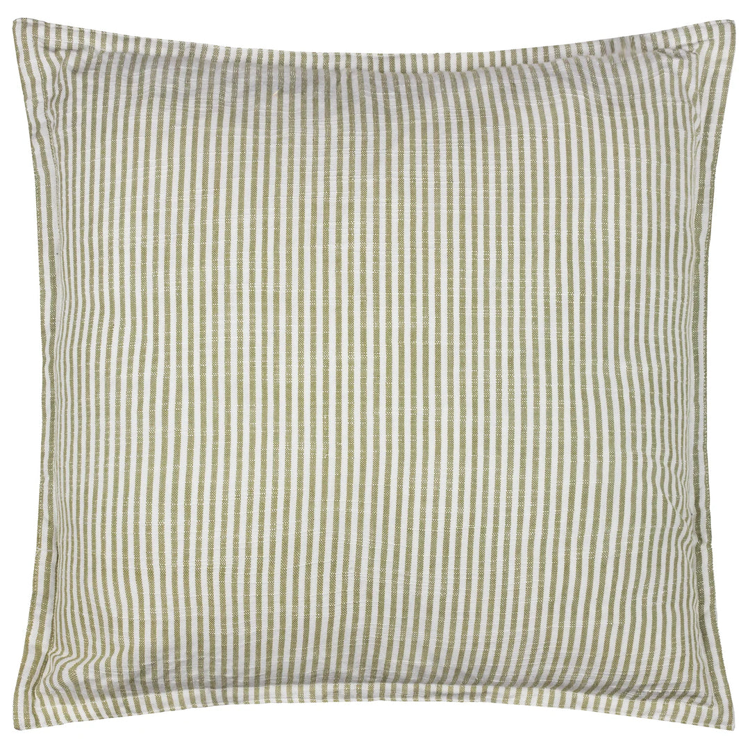 Truro Striped 100% Cotton Feather Filled Cushion in Moss