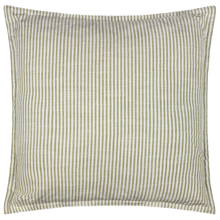Truro Striped 100% Cotton Feather Filled Cushion in Moss