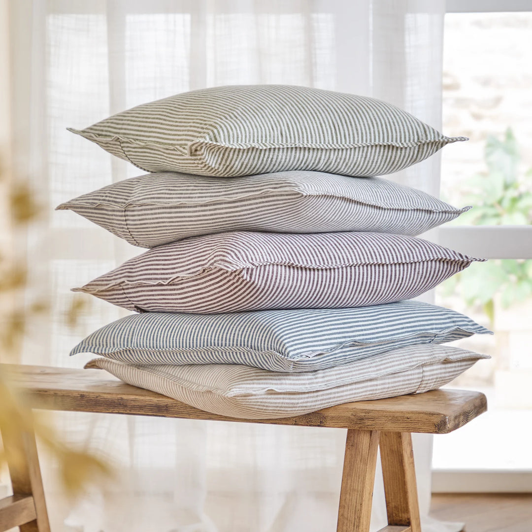 Truro Striped 100% Cotton Feather Filled Cushion in Natural