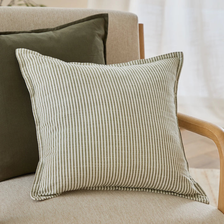 Truro Striped 100% Cotton Feather Filled Cushion in Moss