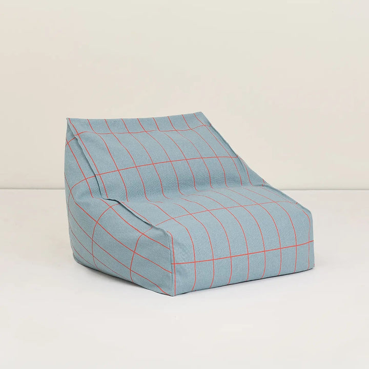 Vibes Kids Armchair Beanbag Blue Red Grid by Nobodinoz