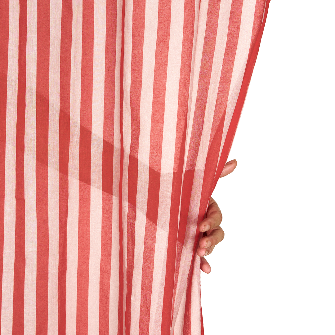Nododinoz Wendy Sheer Voile Curtain in Red Stripes