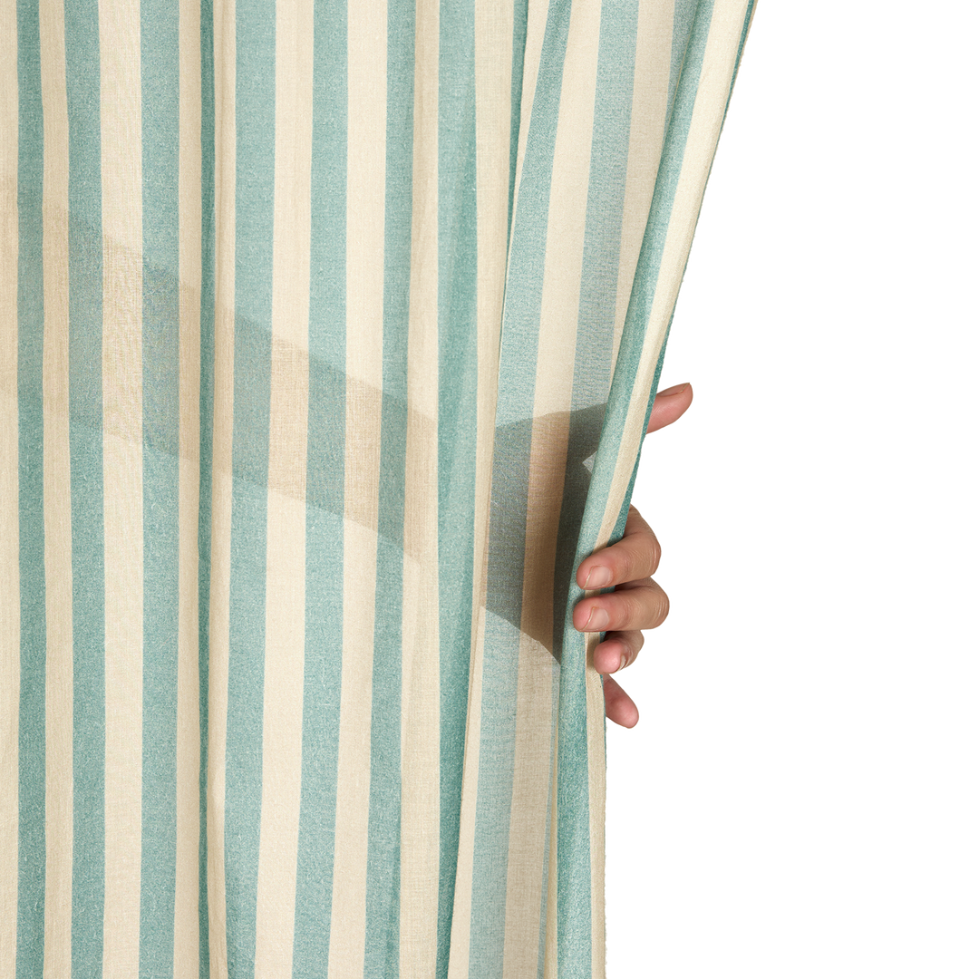 Nododinoz Wendy Sheer Voile Curtain in Turquoise Stripes