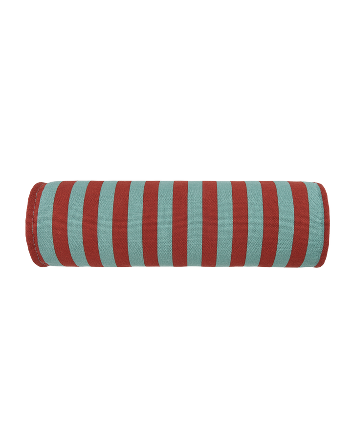 Nobodinoz Vibes Cylinder Cushion Red Teal Green Stripes