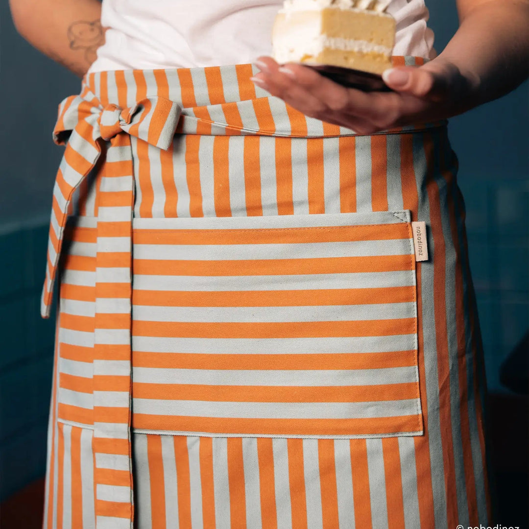 Nododinoz Waist Apron in Orange Blue Stripes