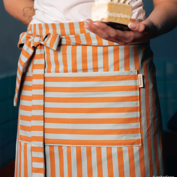 Nododinoz Waist Apron in Orange Blue Stripes