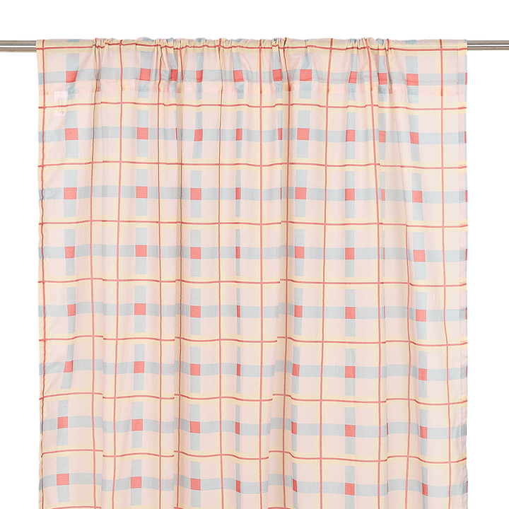 Nododinoz Wendy Sheer Voile Curtain in Yellow Red Checks